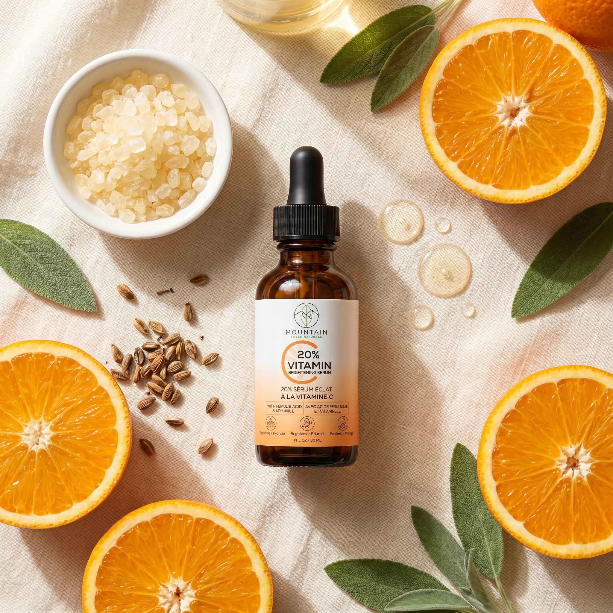 Vitamin C Serum — ingredients flat lay
